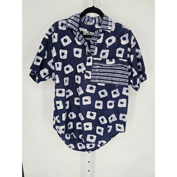 AHA Clothing Company Women's 1/2 Button Short Sleeve Blue Cotton Top Size M - Picture 1 of 6